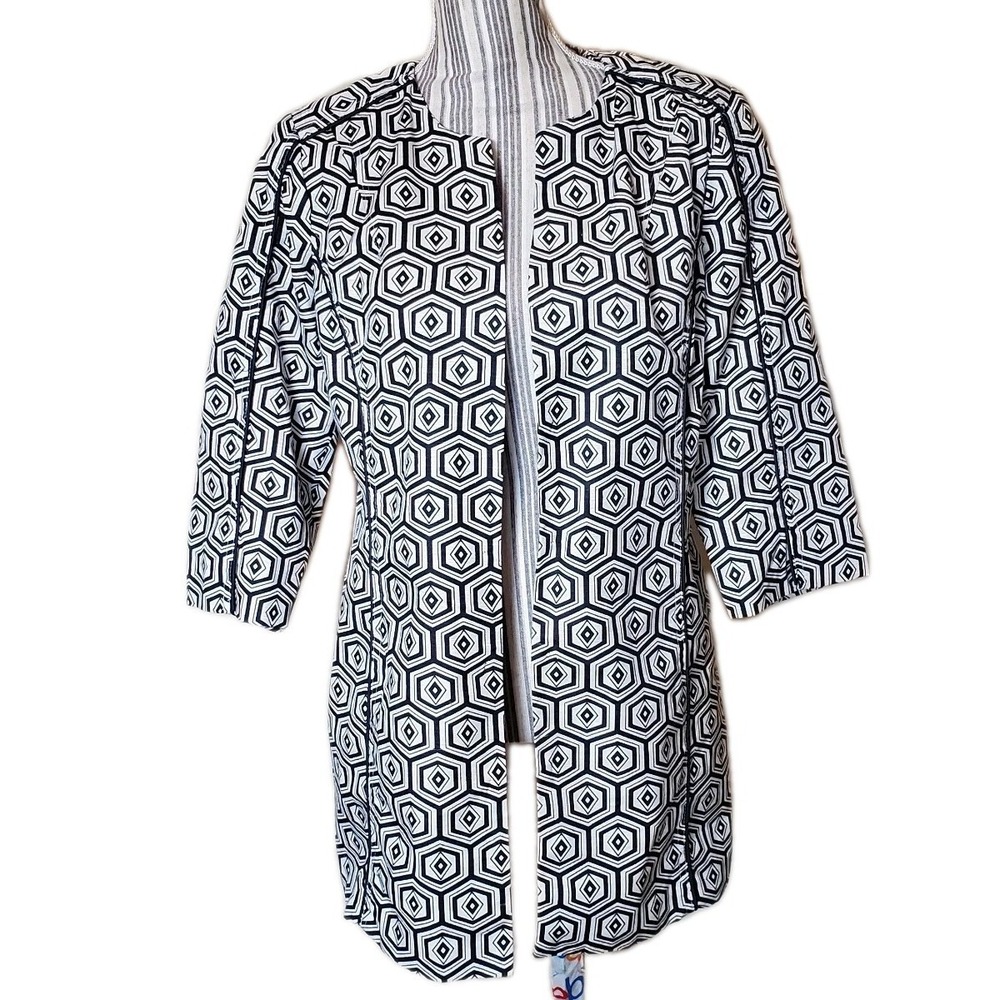 silkland jacket Women M Silk Black & White Geometric Quiet Luxury Lined Vtg